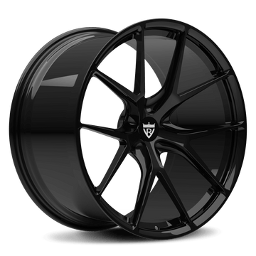 Custom black y-spoke forged wheel, lightweight, perfect for Ferrari aftermarket upgrades.